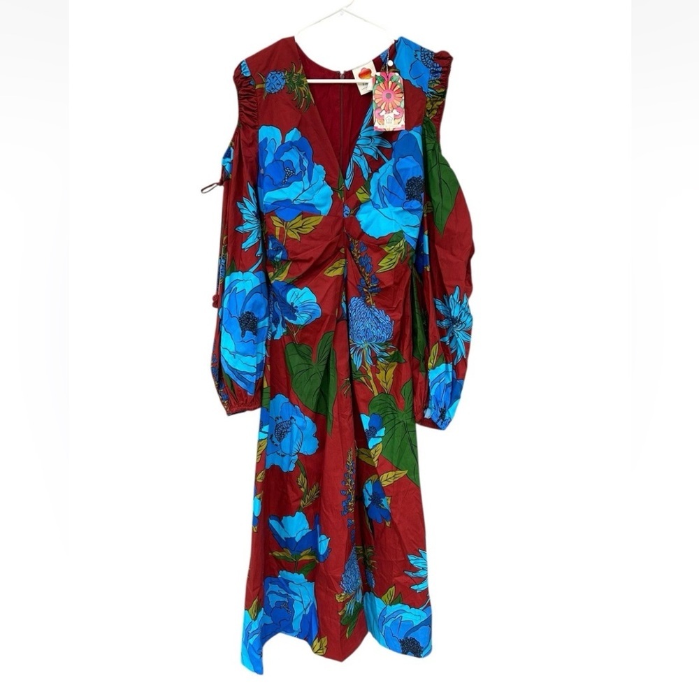 NWT Farm Rio Long-Sleeve V-Neck Midi Dress - Size Medium - Floral